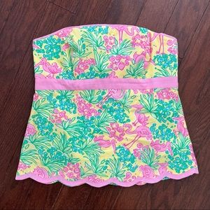 Lilly Pulitzer Strapless Top- White Label Size 6 Print: Snowbirds